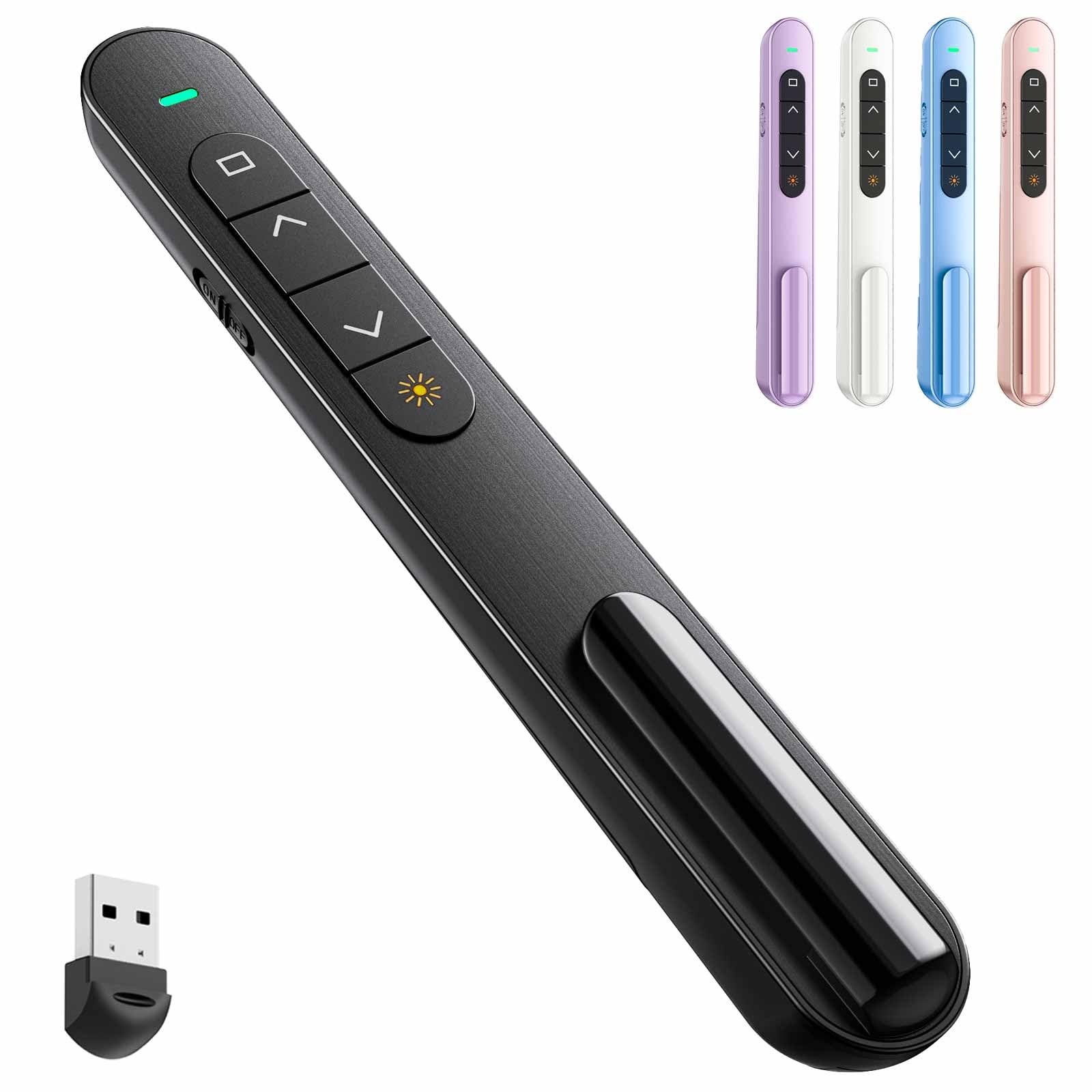 QUI Presentation Clicker for PowerPoint, RF 2.4GHz USB Wireless Presenter Remote with Volume Control, PowerPoint Clicker Slide Advancer for Mac, Windows, Laptop, Keynote