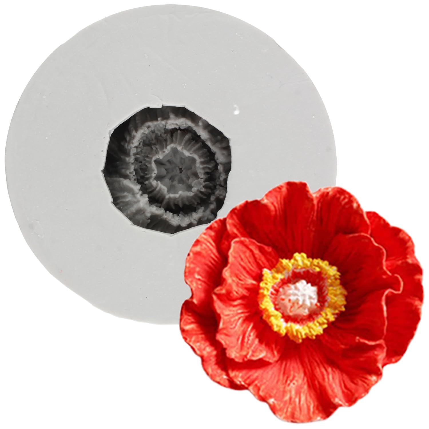 3D Poppy Flower Clay Craft Silicone Mold Soap Candle Molds for Cake Decorating Cupcake Topper Candy Chocolate Gum Paste Polymer Clay