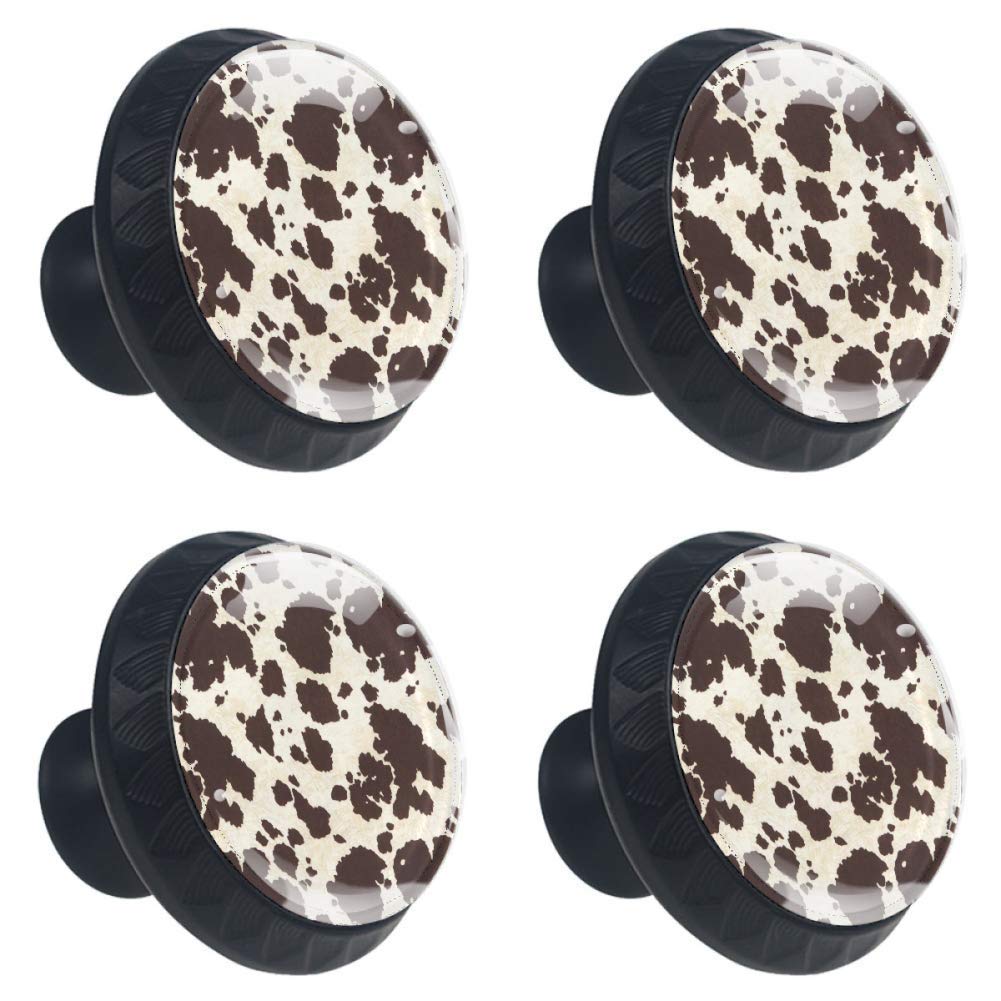 4 Pieces Set Cabinets Hardware Round Furniture Knobs Big Cow Fur Print Print,Drawer Dresser Cupboard Wardrobe Pulls Handles for Home Kitchen