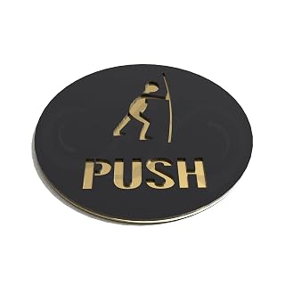 SMEDOR® Luxury Indicative PUSH sign | 3M Brand Self Adhesive | 6 x 6 inch | For any upscale space | Designed for both indoor & outdoor use | Matt Black & Mirror Gold | Circular Shaped | PUSH Signboard