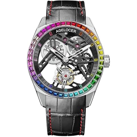 AGELOCER Men's Skeleton Watch Mechanical Watch for Men Luxury Dress Rainbow Diamond Luminous Tourbillon Men's Wrist Watches Cover