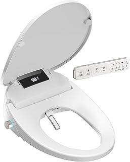 Wireless Remote Control Elongated Smart Bidet Toilet Seat with Warm Water Wash, Air Dryer, Heated Seat, LED Display, Self-Cleaning Nozzle, Night Light & Multiple Cleaning Modes