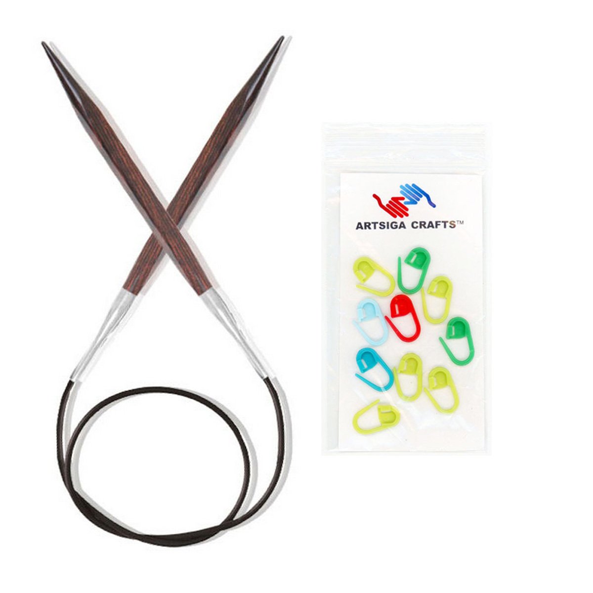 Knitter's Pride Knitting Needles Cubics Circular 40 inch (100cm) Size US 4 (3.5mm) Bundle with 10 Artsiga Crafts Stitch Markers 300252