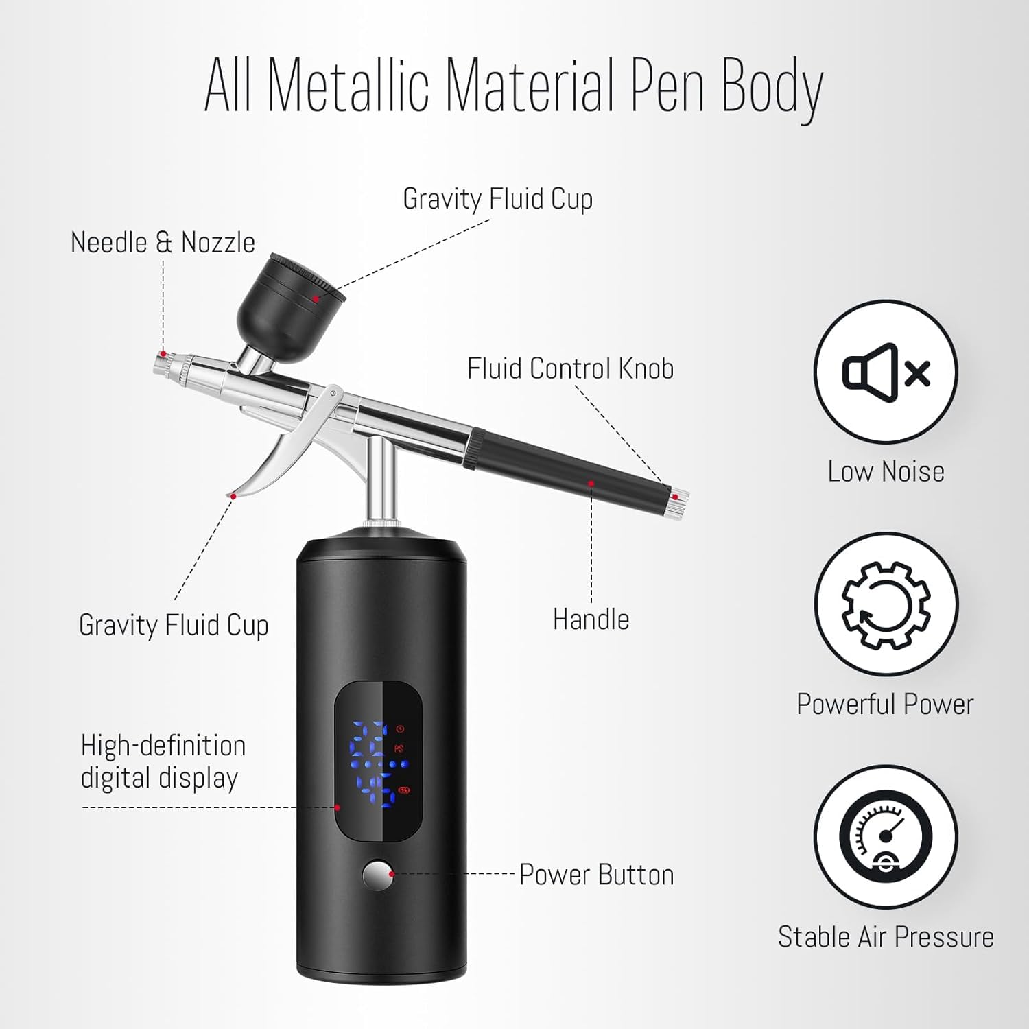 Kit aerografo, kit di aerografo con compressore d'aria, kit portatile senza fili per aerografo, con display a LED e set di pulizia per nail art, trucco, pittura, tatuaggi, decorazioni per torte, kit