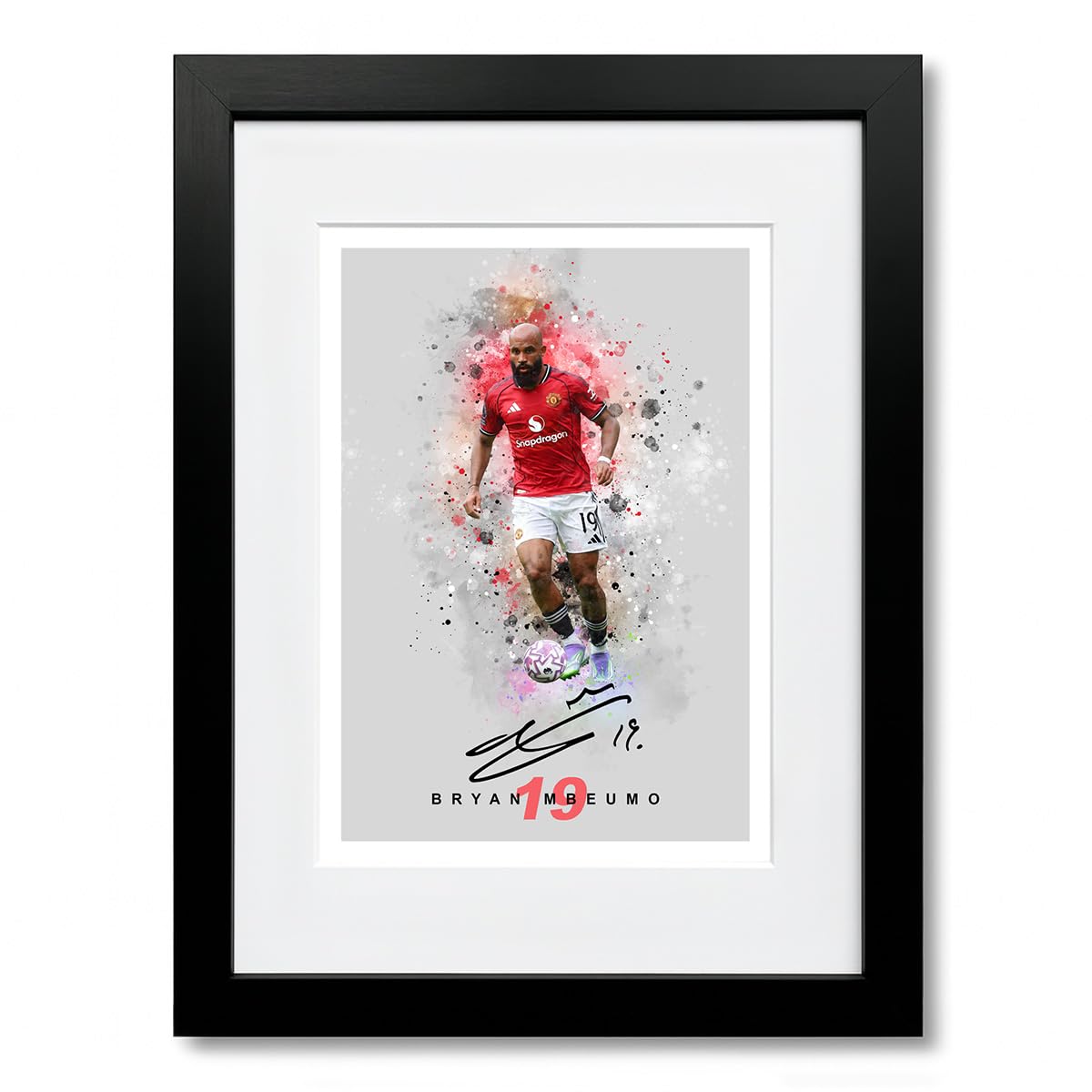 Bryan Mbeumo Manchester United Signed Photo Poster Print Picture Display Framed Autograph Memorabilia for Football Fans Gift Man Utd Cameroon (A4 Framed & Mounted Grey)
