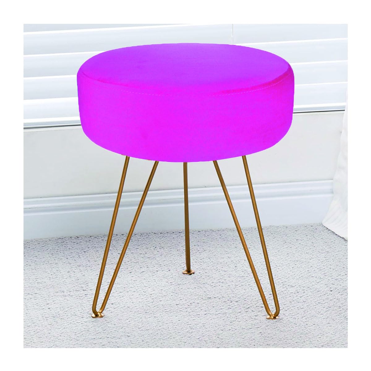 TOCYHF Round Velvet Footrest Stool Ottoman Modern Upholstered Foot Stool with Golden Metal Leg, for Dressing Table Stool, Shoes Bench (Rose red)