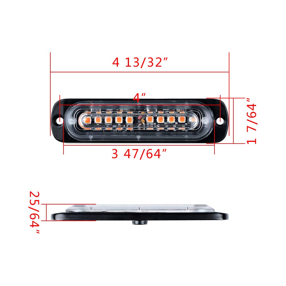 Universal Super Bright Car Truck Warning Hazard Caution Emergency Construction Beacon Flash Strobe Light Bar (10-LED, Amber, 6Pcs)