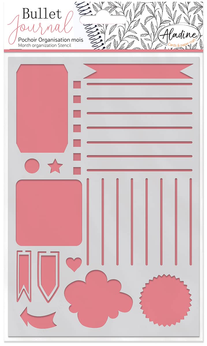 Aladine - Month Organisation Stencil for Bullet Journal - Scrapbooking and Craft - A5 Size Stencil with Brush Style Letters