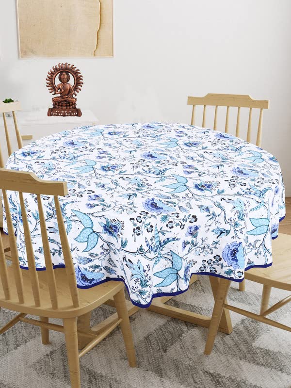 Buy Texstylers Blue Cotton Floral Round 4 to 6 Seater 56 Inches