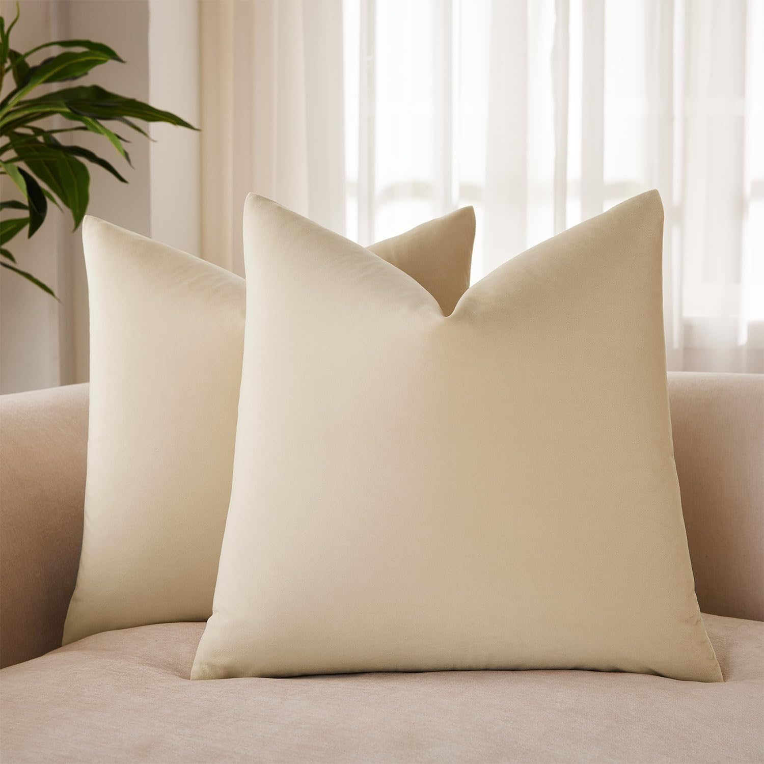 JUSPURBET 28x28 Euro Velvet Throw Pillow Covers Set of 2,Khaki