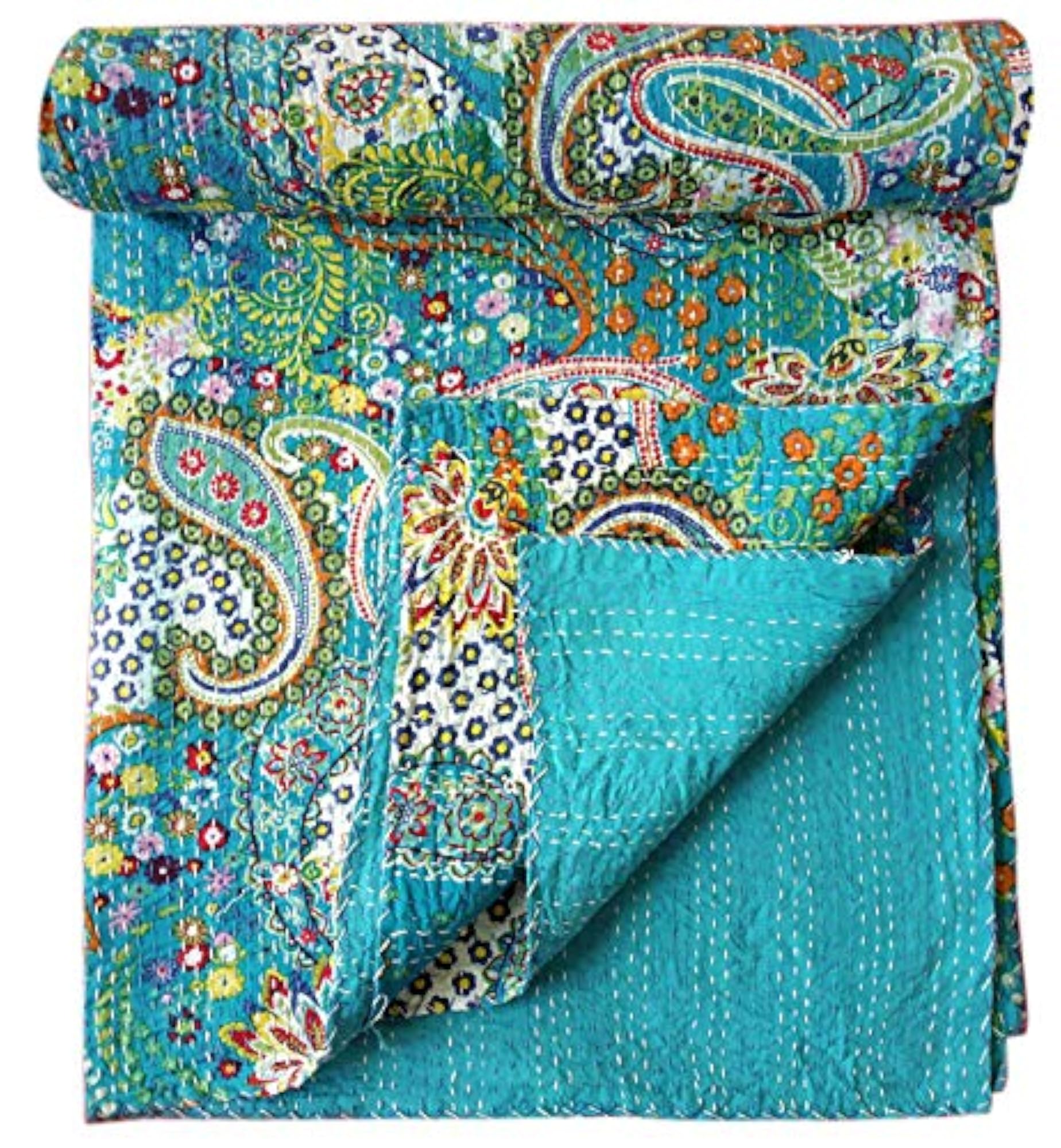 Rajasthani Handmade Cotton Kantha Quilt, Multicolour