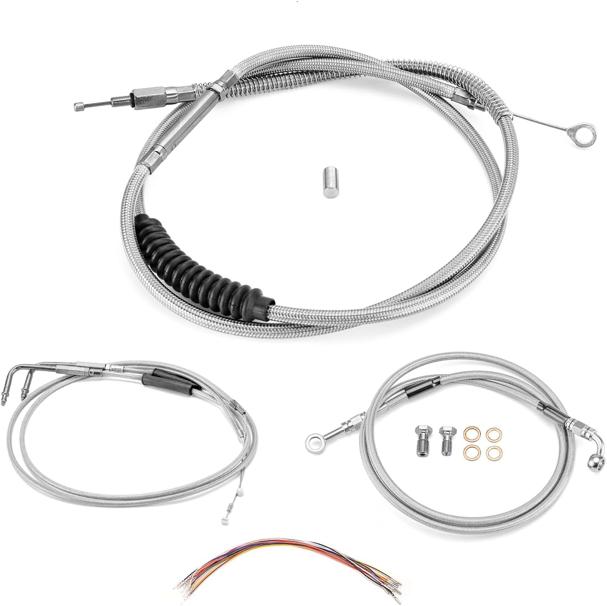 Mofun Non-ABS Hydraulic Front Brake Line & Clutch Cable & Handlebar Extension Wire and Throttle and Idle Cable Kit Compatible with Harley Dyna Wide Glide FXDWG 1993-2005, Fit 8"-10" Handlebar Chrome