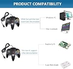 Classic N64 USB Controller, N64 Wired Remote Joystick Emulator Game Controller for Windows XP 7 8 11 & MAC Raspberry Pi 3 Black