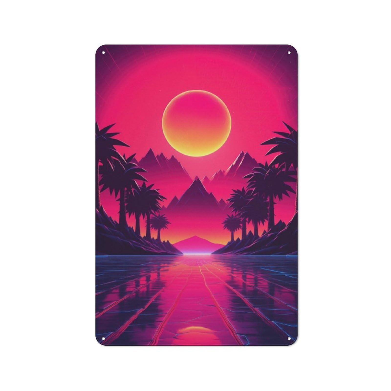 Junmoney Synthwave Sunset Tropical Retro Metal Wall Sign 30X20cm With For Bar Or Restaurant, Gift Idea For A New Home And Metal Sign Collection