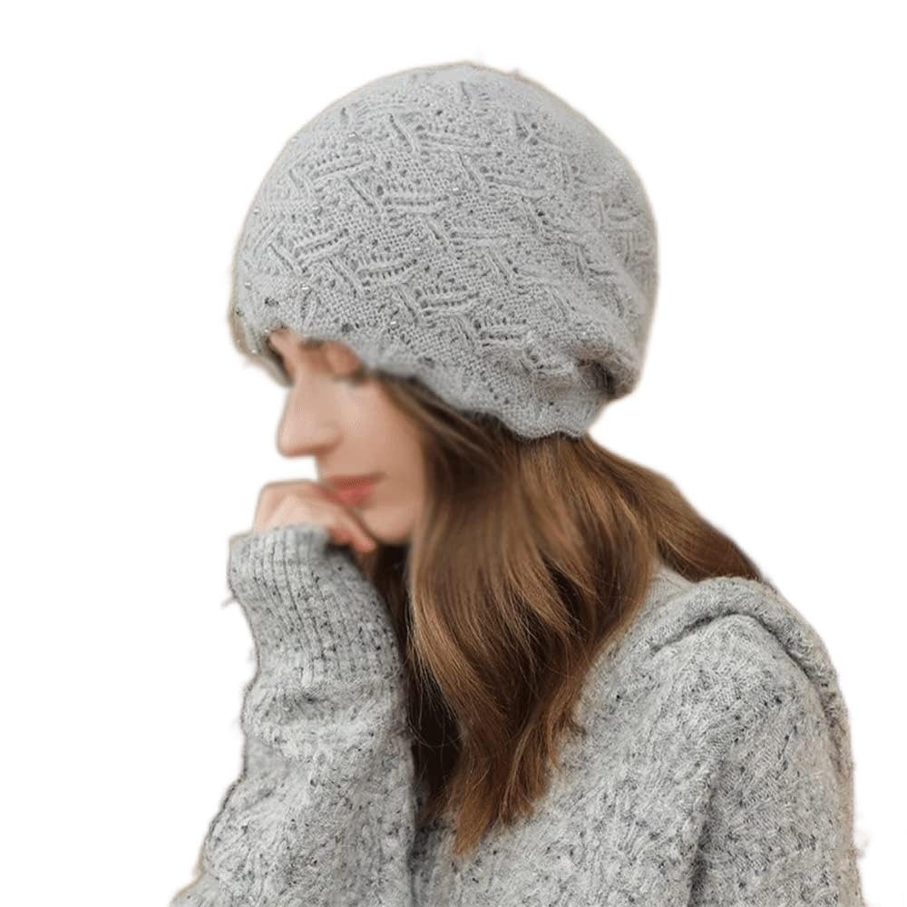 Women Winter Hat Rabbit Blend Thick Warm Beanie Hat For Casual Streetwear Knitted Hat Girl Outdoor Ski Cap