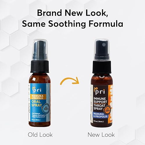 Miniatura 6 de P.R.I Spray de propóleo para la garganta con miel de manuka, dolor de garganta y apoyo inmunológico, sabor a menta fresca, 1 onza