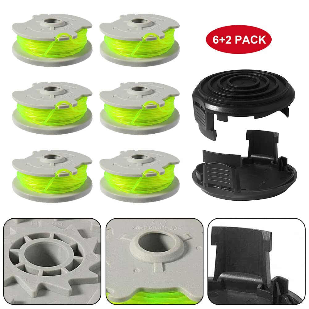 DAZZLEEX 6 bobinas de cortacésped para WA0014 Carrete y línea WG168 WG184 WG190 WG191 Recortadora de Cuerdas + 2 Tapas