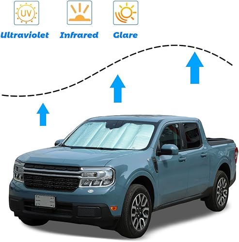 Miniatura 5 de Parasol para parabrisas de automóvil para Ford Maverick 2022-2024 camión, auto, reflector de rayos UV, ventana delantera automática y parasol de