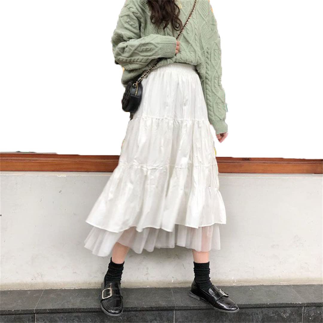Gonne Lunghe in Tulle da Donna, gonne a Pieghe Elastiche a Vita Alta, gonne Lunghe Femminili White L
