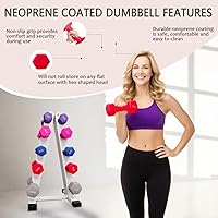 Vista 4 de Adjustable Rubber Coated Dumbbell Set with Vertical Storage Rack 5-15 lbs for Home Gym Strength Training