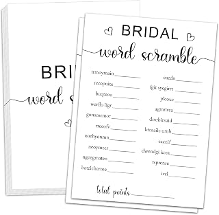 Minimalist Bridal Word Scramble Game Cards, Bridal Shower Trivia, Wedding Reception Ice Breakers, Engagement Party Activity Supplies-30 Pcs