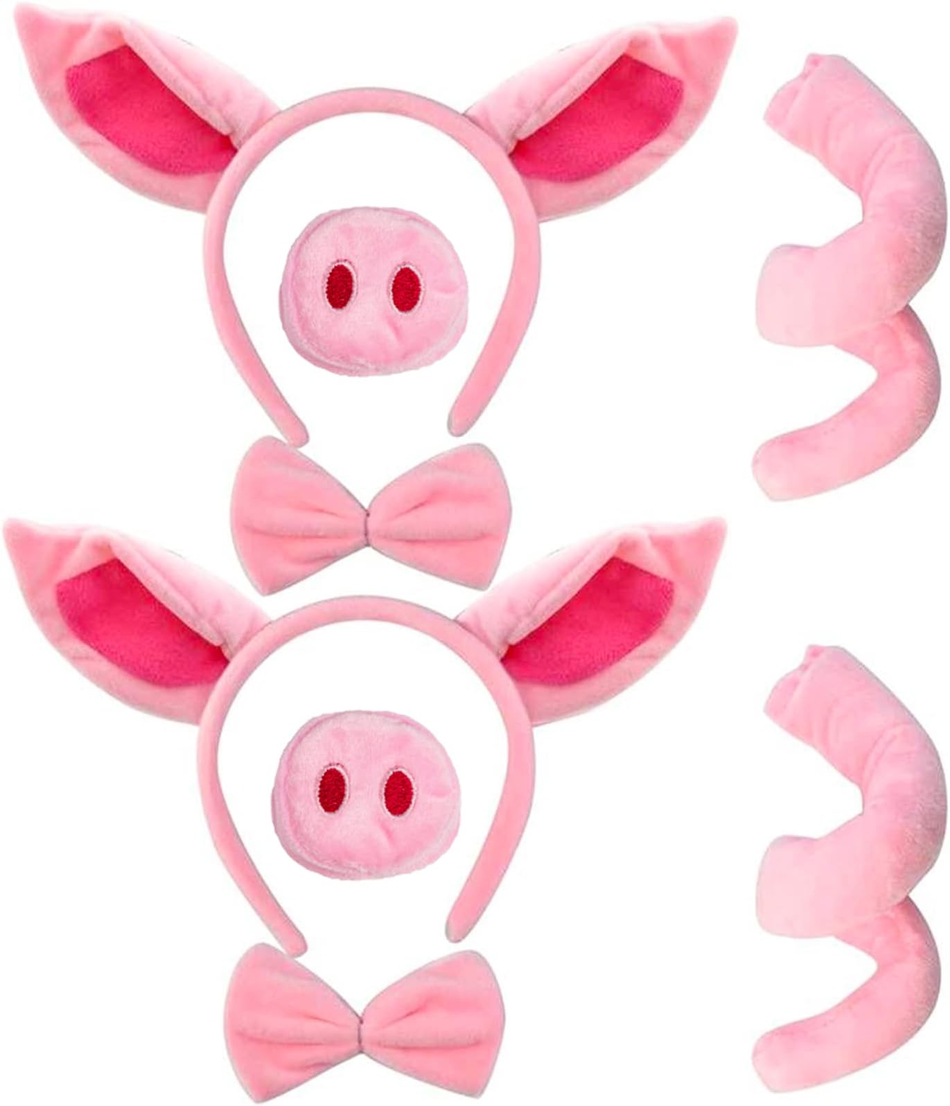 8 Pieces Pig Ears Headband and Tail Nose Bow Tie Set, Fancy Animal Cosplay Pink Pig Costume for Halloween Dress Up