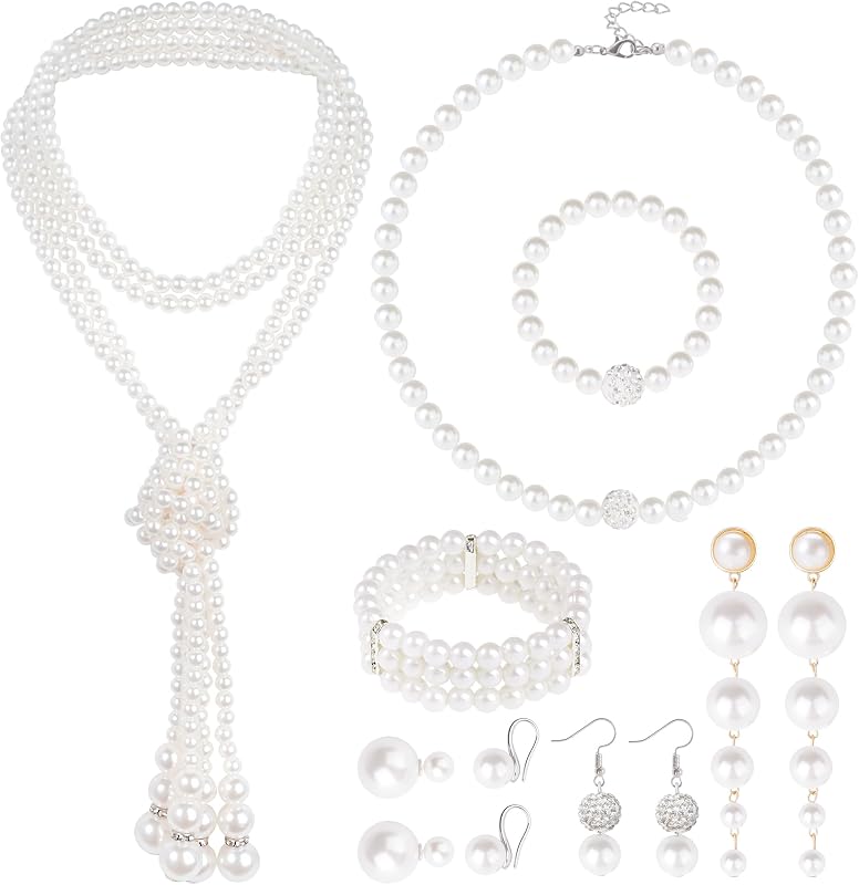 Juego de collar y pendientes de perlas de imitación para mujer, pulseras de perlas de imitación, conjunto de joyería para boda, fiesta de cumpleaños nupcial