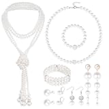 Haakong Faux Pearl Necklace and Earrings Set for Women Faux Pearl Bracelets Costume Jewelry Set for Wedding Bridal Birthday Party