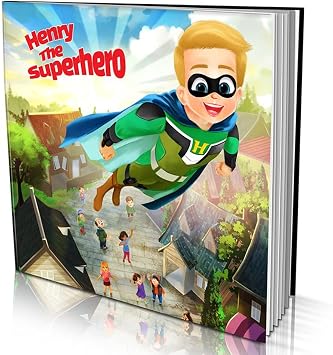 Dinkleboo Personalized Story The Superhero - for Kids Aged 0 to 8 Years Old - Every child can be a superhero in this super cute rhyming story! - Soft Cover 8"x 8"