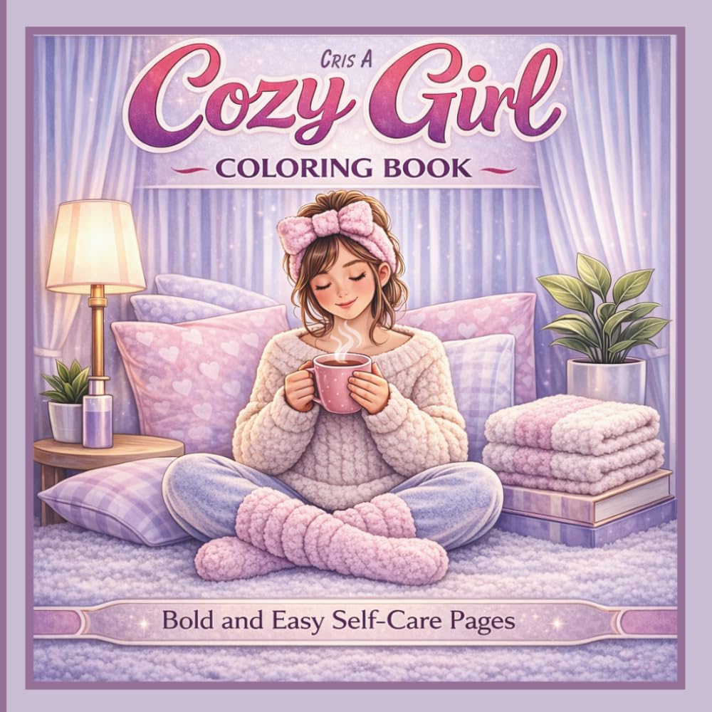 Cozy Girl Coloring Book for Adults: Bold and Easy Self-Care Pages with Bath, Skincare, Tea and Reading Scenes