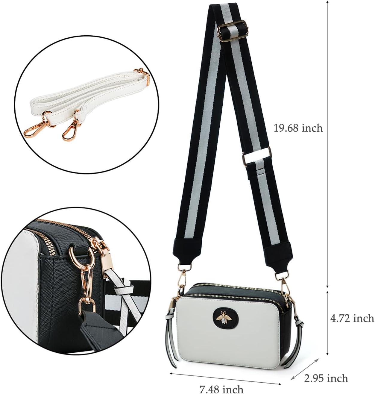 Bee Purse Camera Crossbody Bags for Women Trendy Small Snapshot Bag Wide Strap Leather Shoulder Clutch Handbags - Image 4