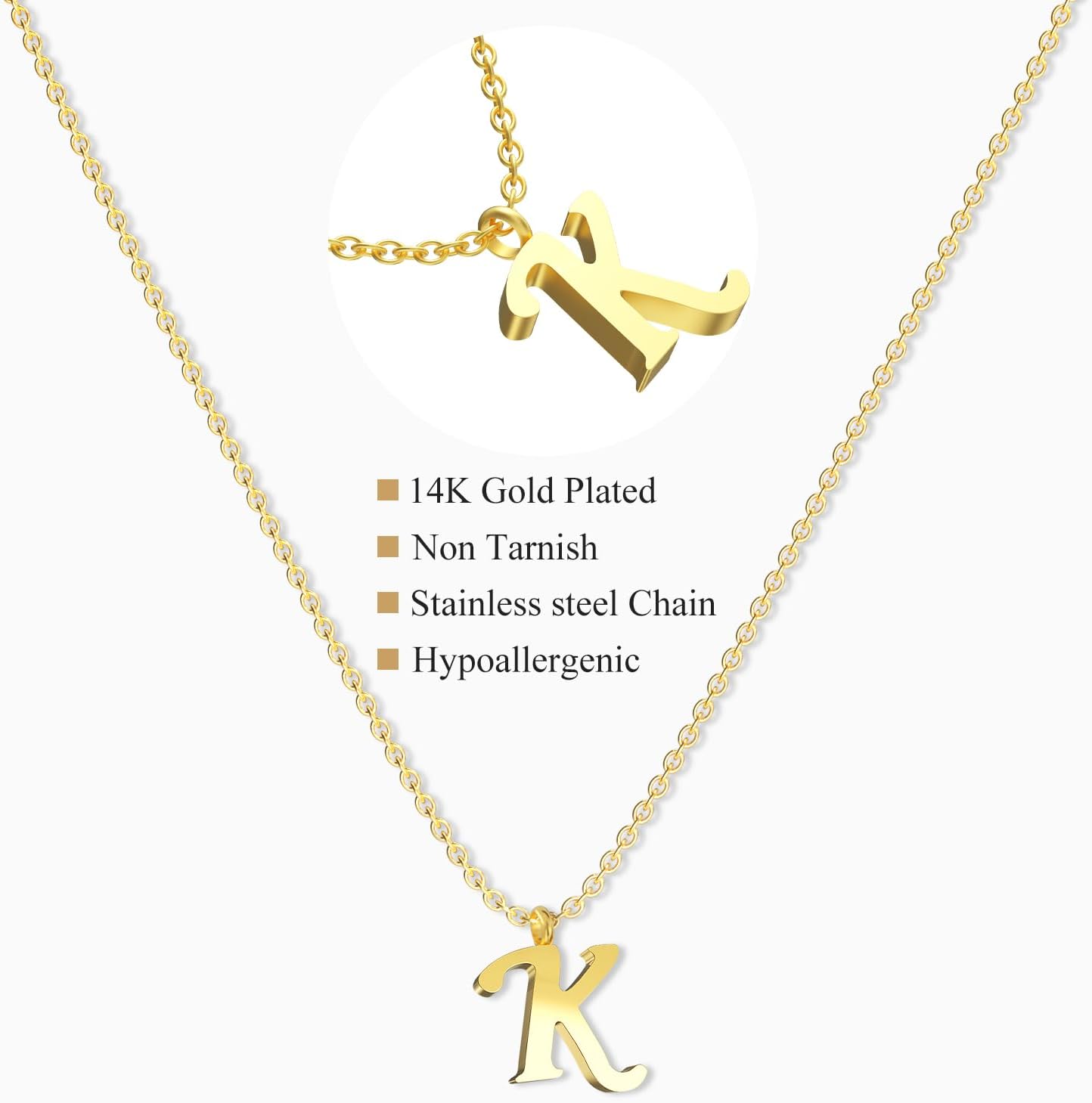 14K Gold Plated Necklace for Women, Dainty Gold Heart/Initial A/K Pendant Necklace, Non Tarnish, Stainless Steel, Fashion Accessories Trendy Gold Jewelry, Love Gift for Birthday, Christmas. - Image 6