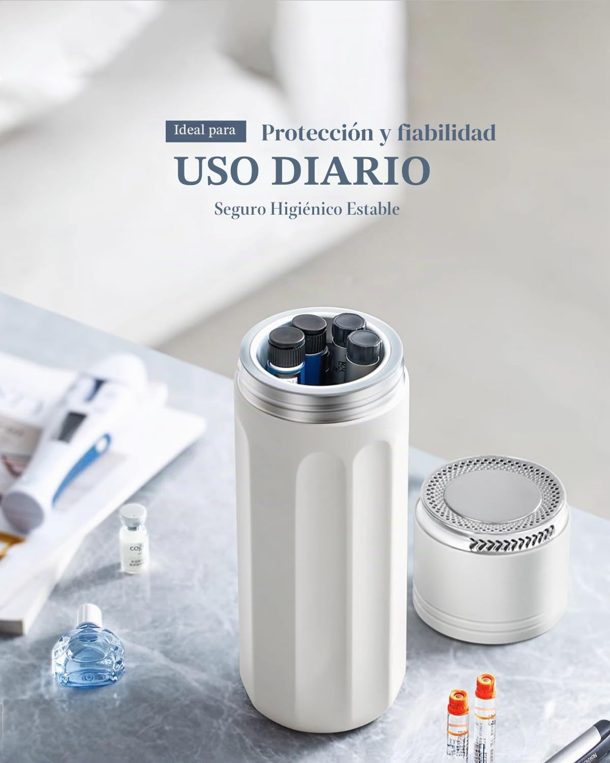Enfriador de Insulina con anillo de congelación de metal e indicador de temperatura - Nevera Insulina con TSA para viajes, Bolsa enfriadora para insulina y medicamentos refrigerantes (Blanco)