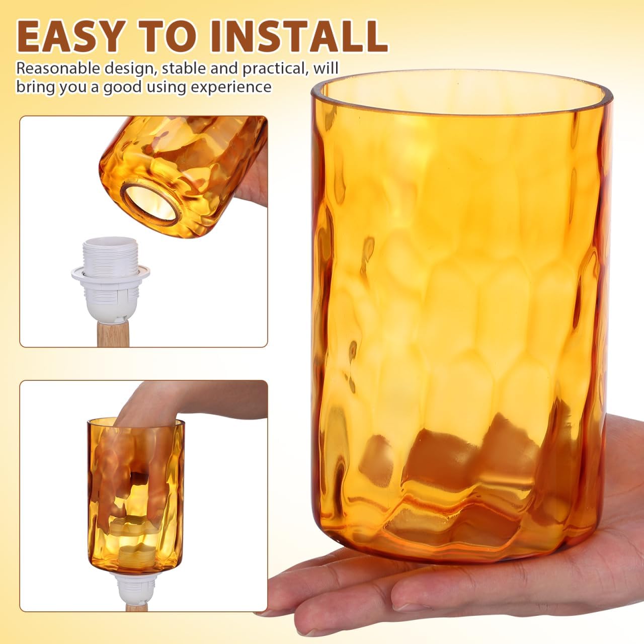 MAGICLULU Orange Glass Lampshade, Rustic Amber Lampshade for Home, Stone-Patterned Glass Cylinder Shades for Chandeliers Pendant Lights Wall Sconces, 5.9x3.93In