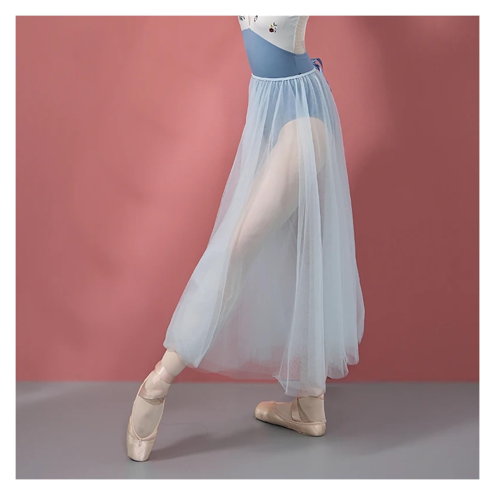Mallot De Ballet Mujer Faldas de tul doble capa for mujer, faldas tutú malla cintura alta elástica a la moda, largas midi, Jupe Femmle
