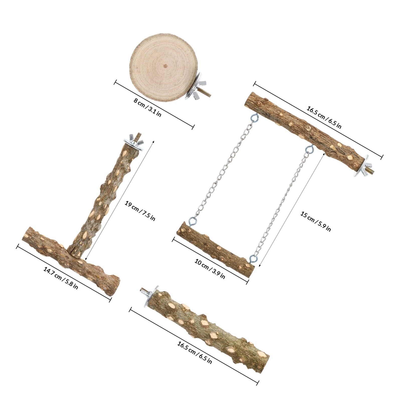 JOINPAYA Wood Bird Perches for Parakeets and Cockatiels, 4pcs Natural Spiced Wood Set with 6-8cm Platform, T-Shaped and Small 15-17cm Standing Branches, Bird Cage Accessories for Climbing - image 2
