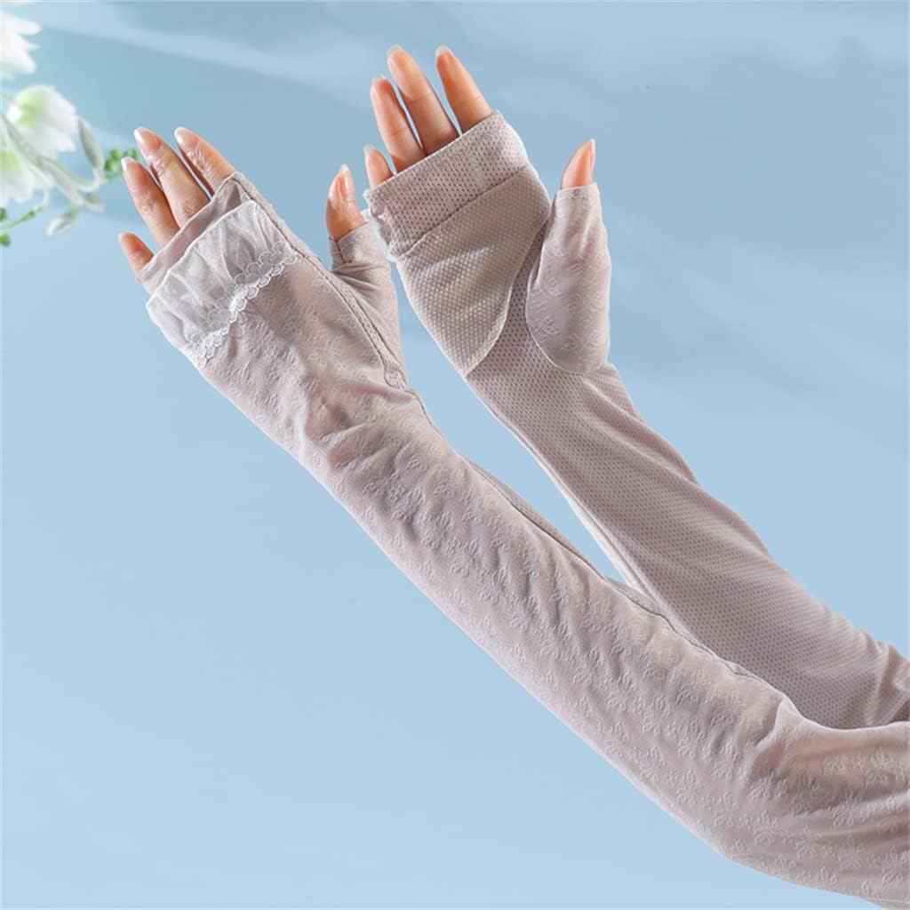 HBJWOV Women's Thin Sleeves Driving Arm Sleeves Half Finger Ice Silk Outdoor Riding Ice Sleeves(E)