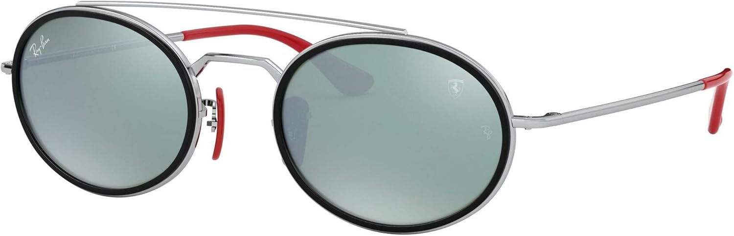 Ray-Ban Unisex Rb3847m Oval Sunglasses, Silver/Light Green Mirrored Silver, 52 mm