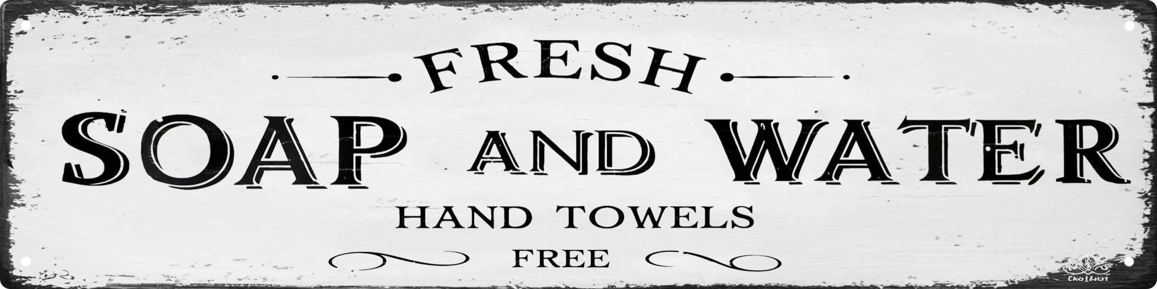 peiyeety Rustic Metal Tin Signs Farmhouse Bathroom Decor Fresh and Water Sign Vintage Wood Plaque Rustic for Wall Art Decoration Restroom 4x16 Inch