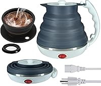 DOFQQG Collapsible Travel Electric Kettle & Paperless Pour Over Coffee Dripper - Portable Folding Silicone Tea Kettle for Camping Single Cup Black