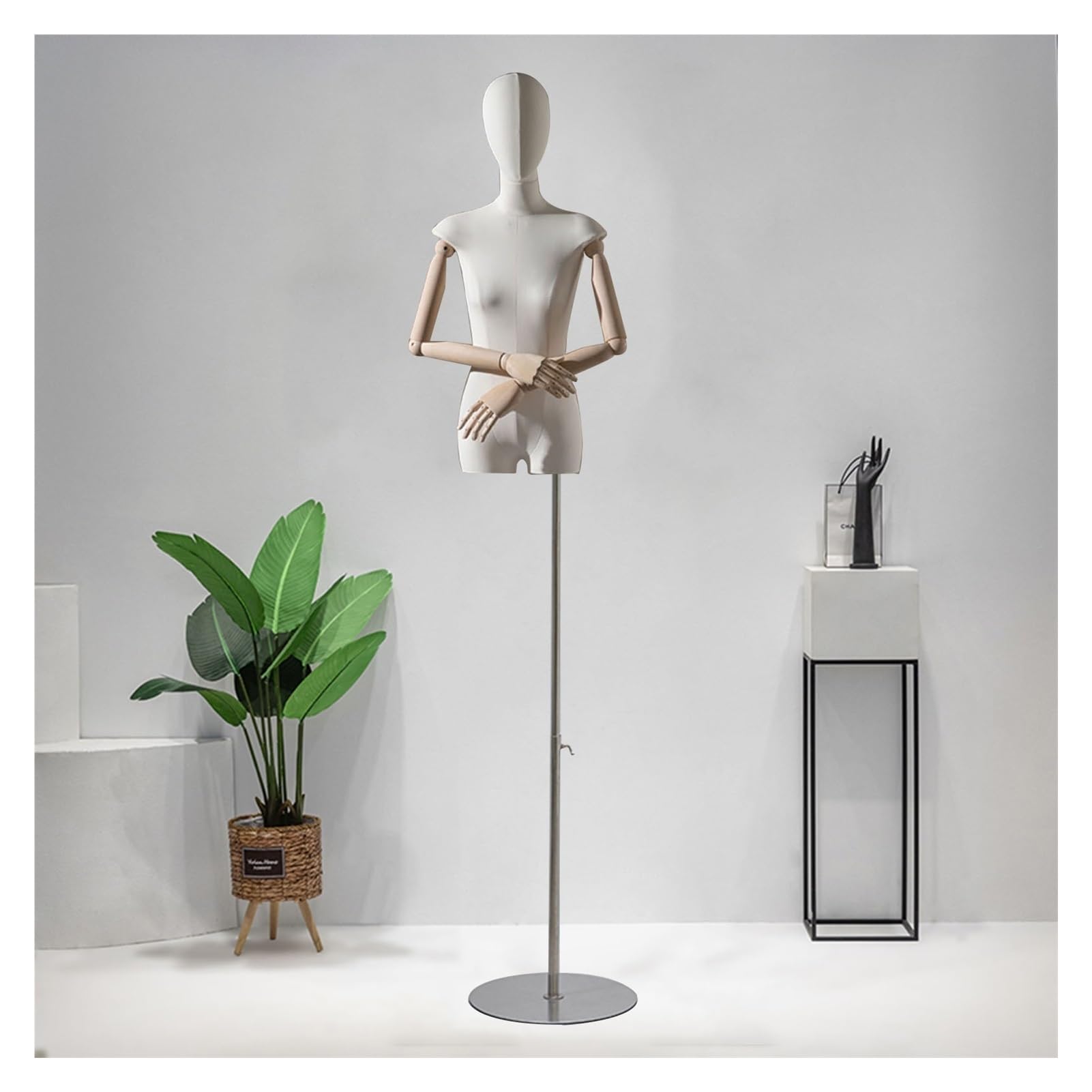 ITOSUI Adjustable Female Mannequin Torso with Head & Wooden Arms - Ideal Dress Form for Sewing, Fashion Display, Jewelry Showcase - Height Adjustable Clothing Display Stand (B)