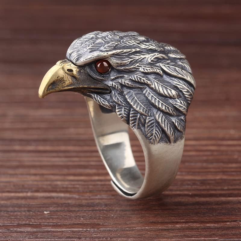 Miniatura 3 de QUSIIOSLK Anillo de caballero de águila abierta de plata de ley vintage para hombre, estilo punk gótico, joyería de águila animal para veteranos