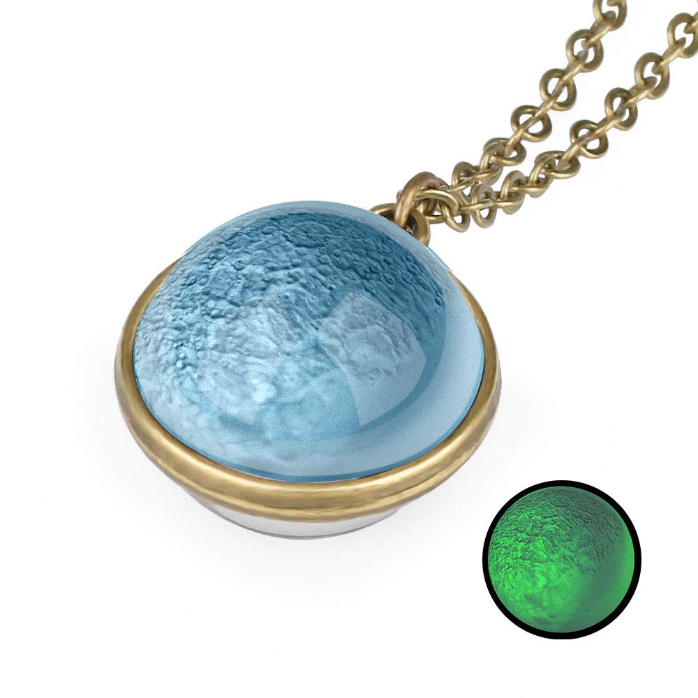 TebapiUnisex Night Light Luminous Double-Sided Planet Pattern Nebula Pendant Necklace Dome Transparent Glaze Glass Ball Photo Glow in The Dark Vintage Handcraft Colorful Glass Ball Necklace Gift