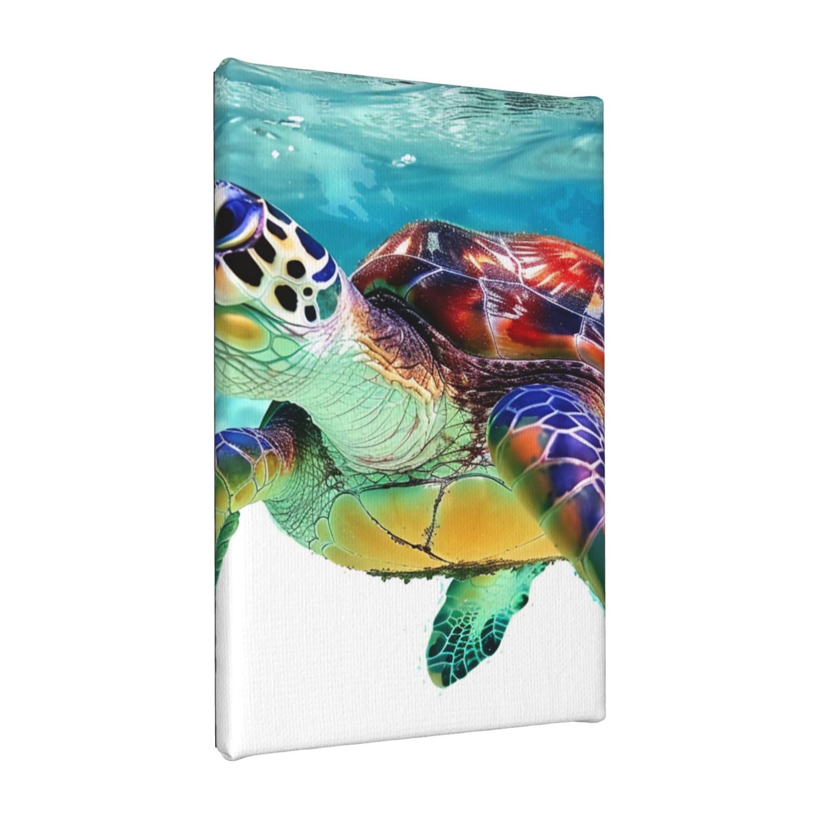 YKLJG Sea Turtle Art Printed Wall Art Canvas Painting 20x30 CM Wooden Framed Picture Painting Artwork Prints for Bedroom Kitchen Home Office Decor