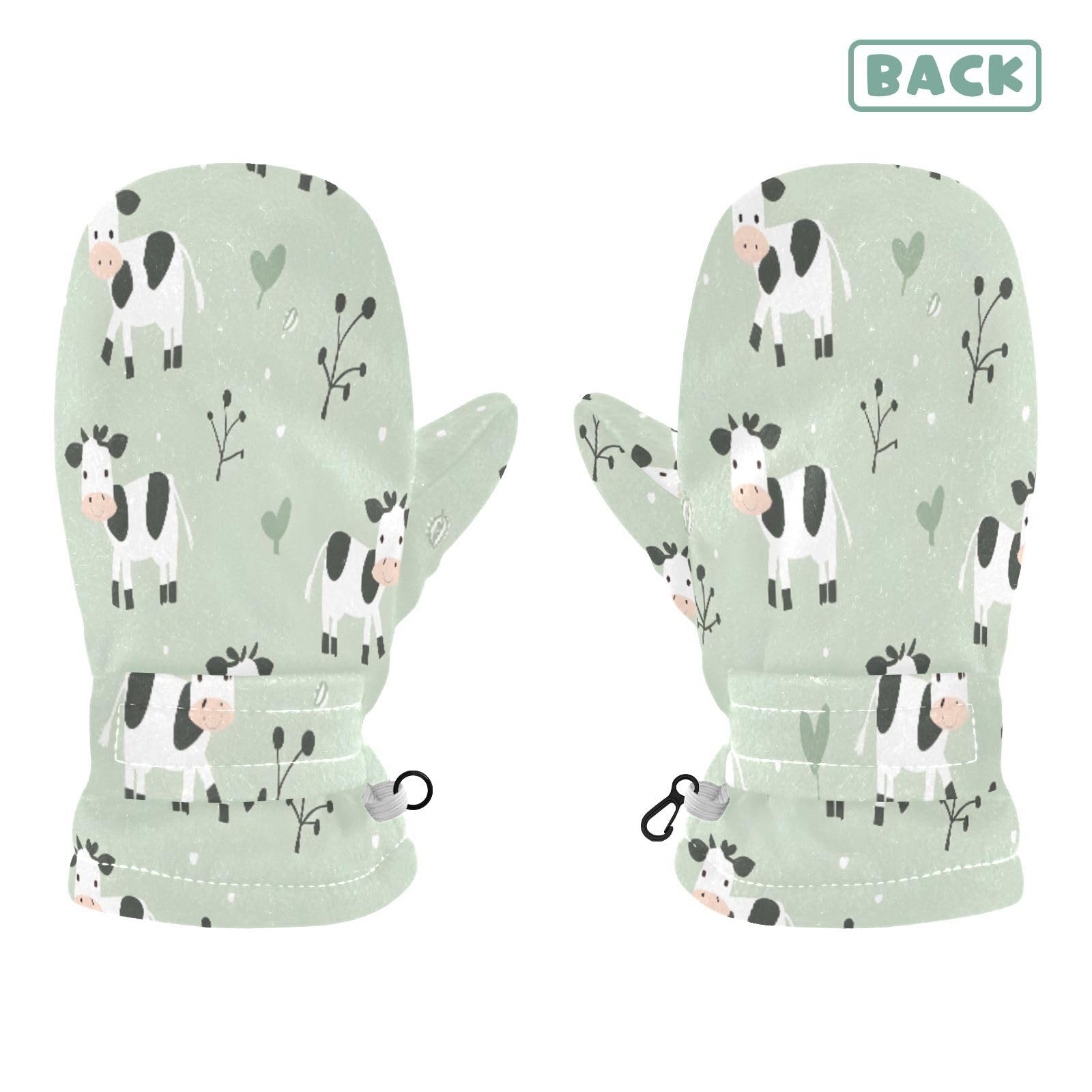 Kid's Winter Gloves Children Warm Gloves Cute Farm Cows for Boys Girl Age 4-6 Years