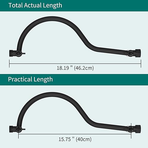 Miniatura 5 de Brazo de extensión de cabezal de ducha curvado ajustable de latón macizo de 16 pulgadas, brazo de ducha flexible de altura y ángulo con juntas de