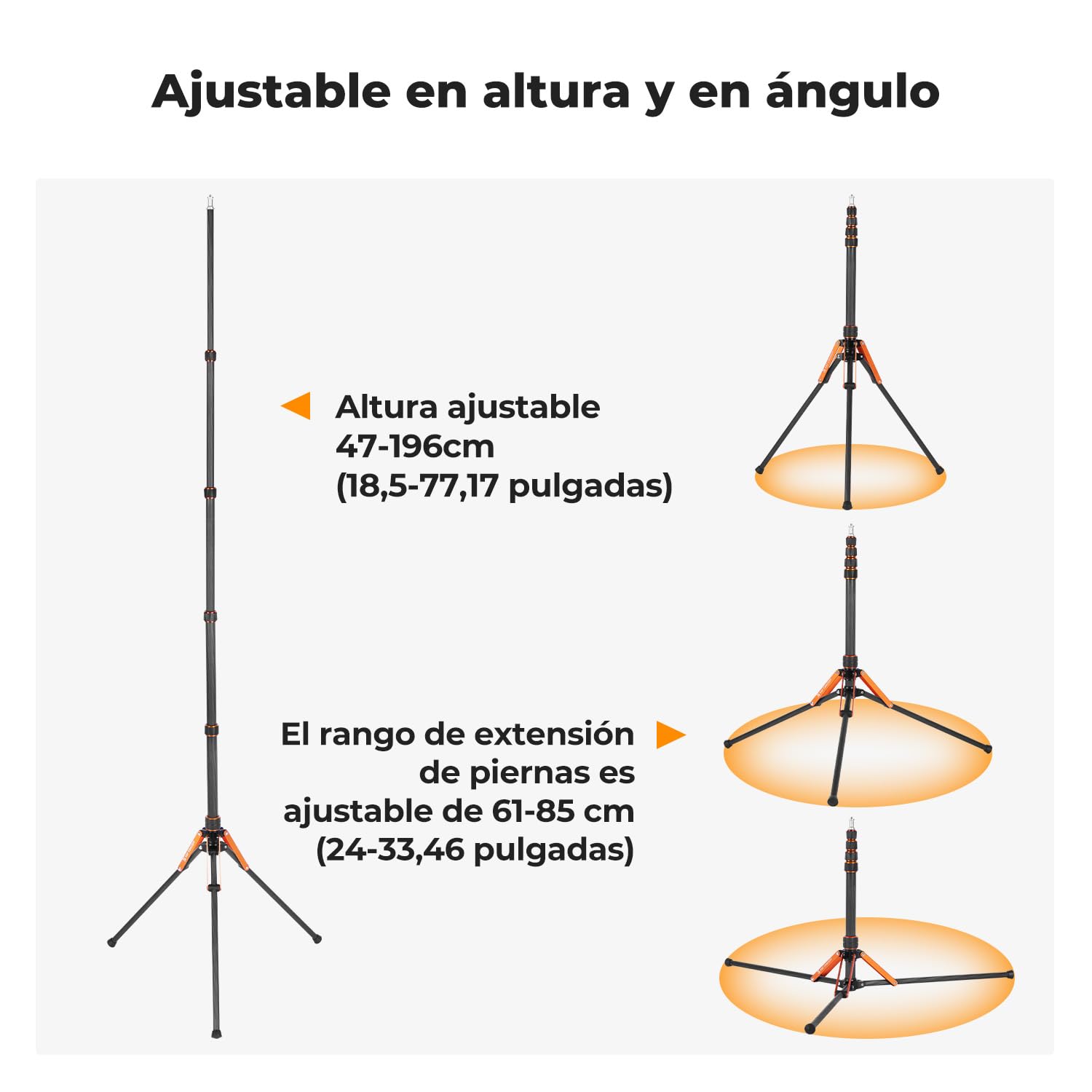 K&F CONCEPT Trípode de luz en Fibra de Carbono 200 cm, Plegable al revés, portátil, con Tornillo 1/4" - 3/8" y Bolsa de Transporte, para Flash, cámara, softbox