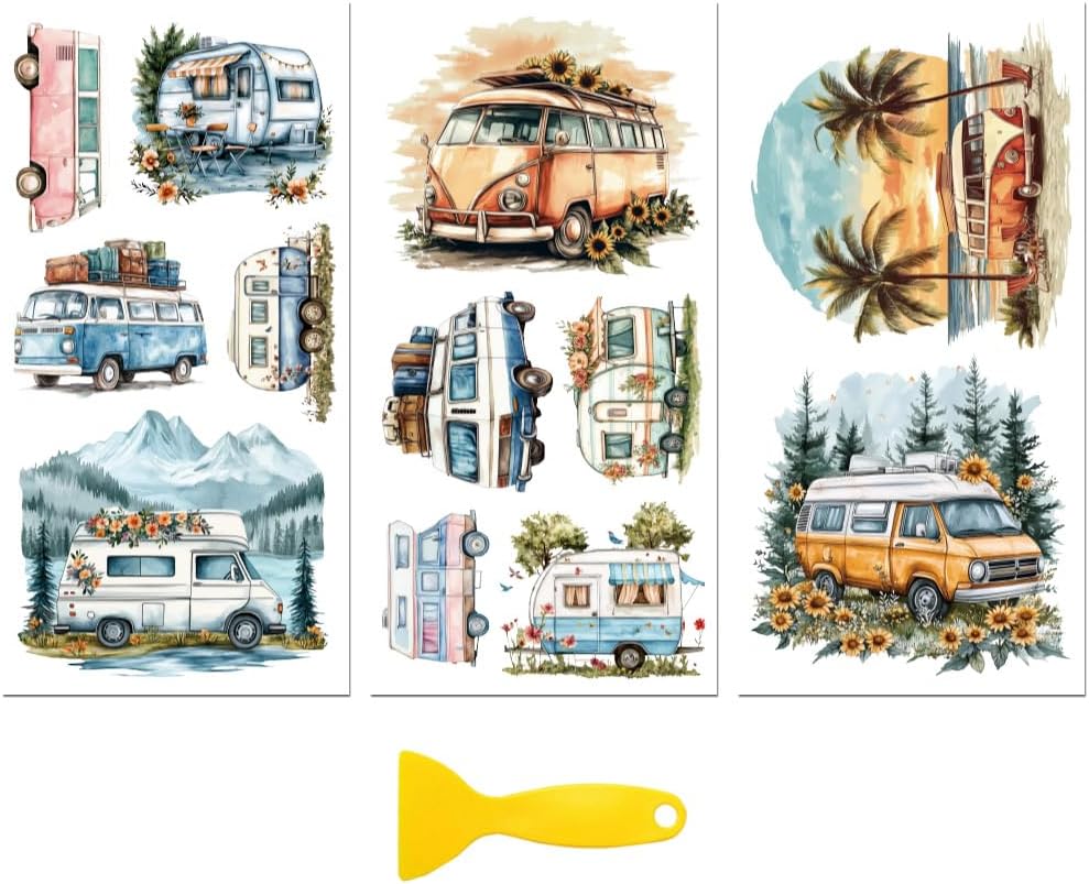 Rub on Switch Decal Sticker for Furnishings Craft Decor 6″x12″ Tenting and Seashore, 3Pcs Waterproof UV DTF Switch for Drawer Dresser Glass Porcelain Wooden Plastic Window