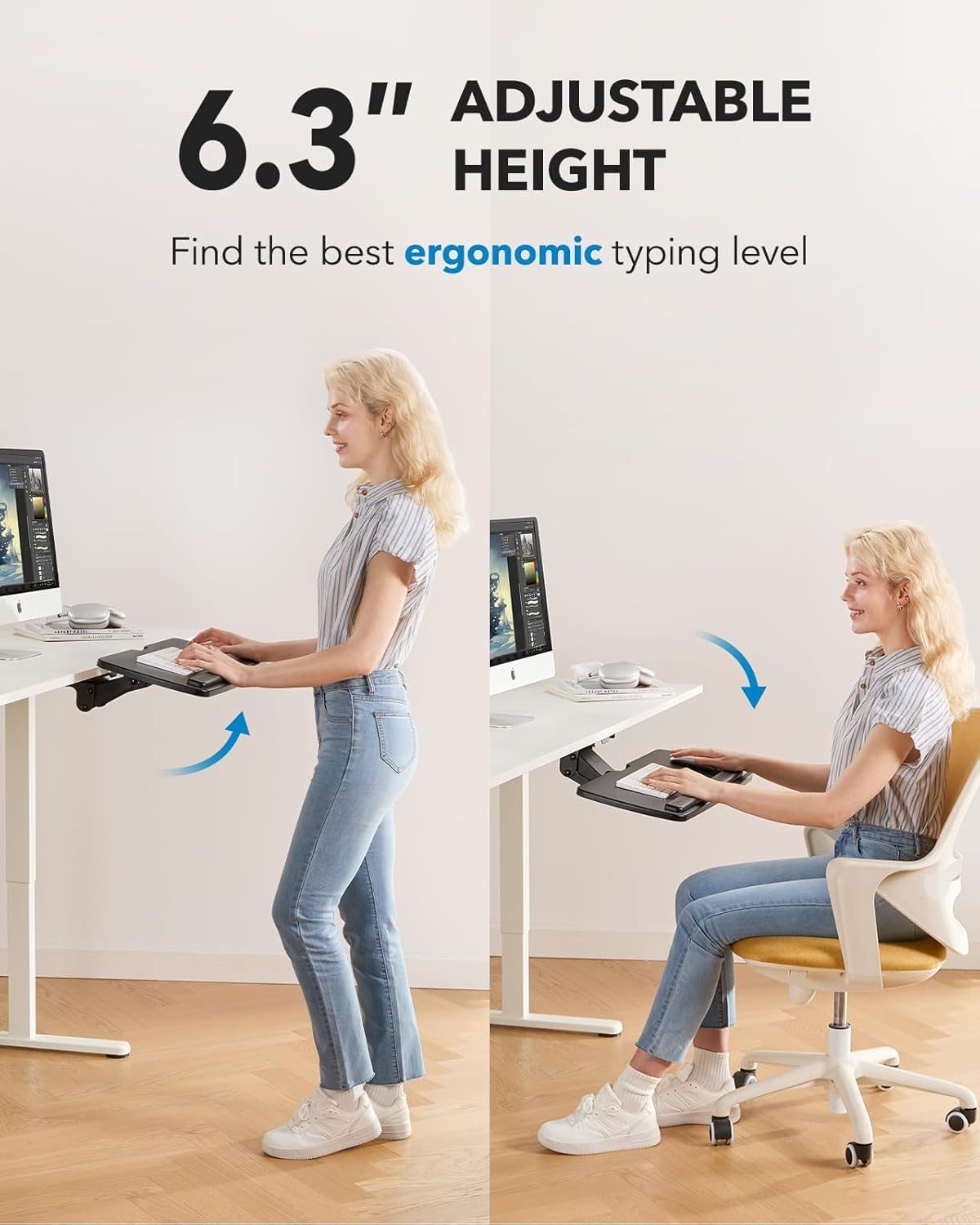 HUANUO Under Desk Keyboard Tray, 360 Degree Adjustable Mouse Platform — Amazon image 2