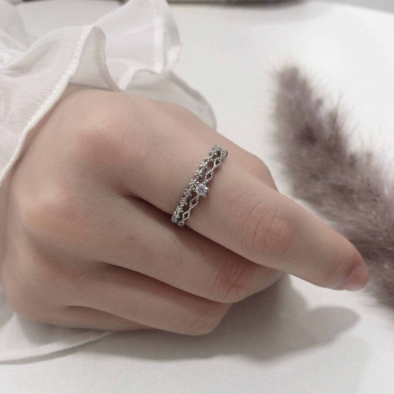 Anello aperto regolabile in argento 925 con strass per donna, gioielli semplici